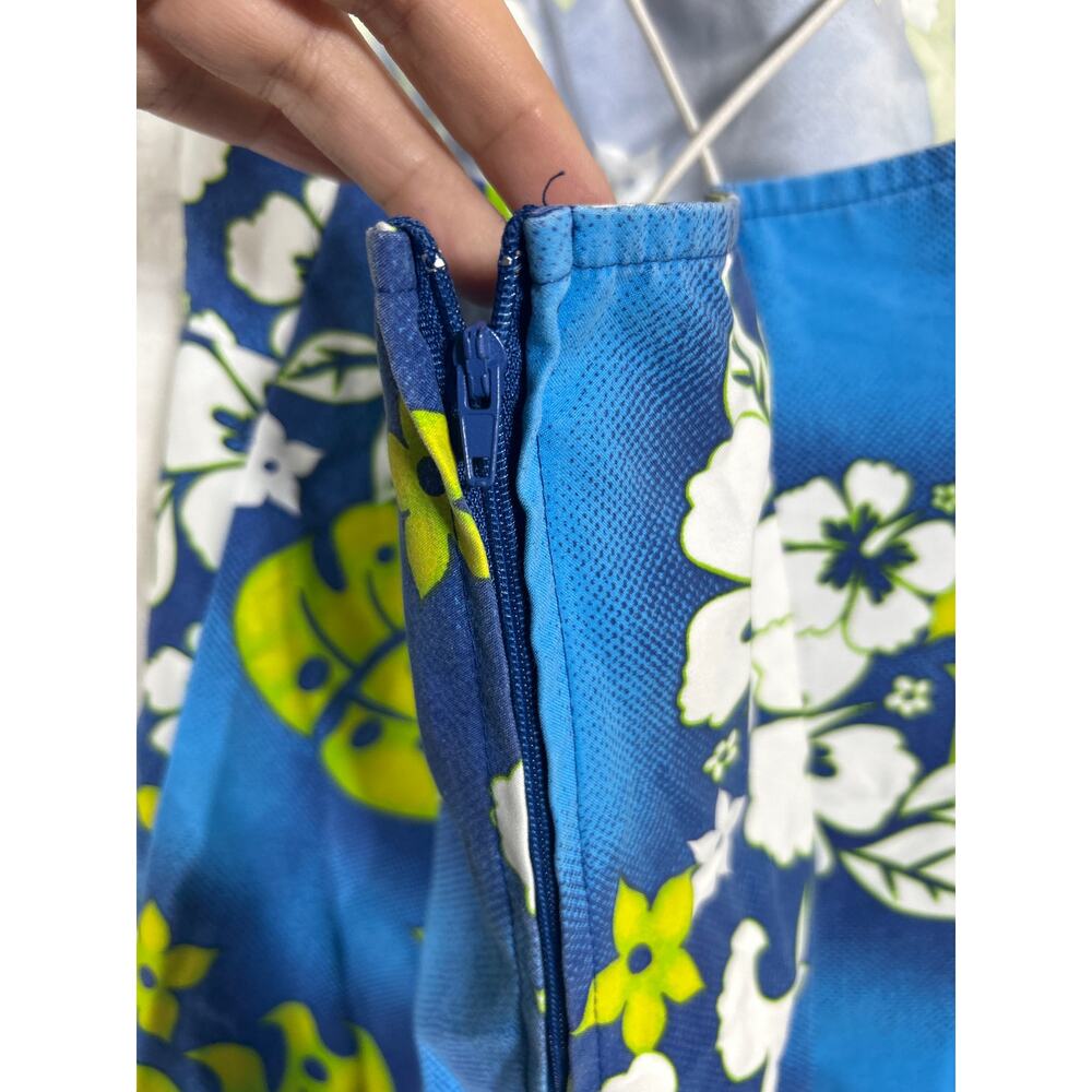 Vintage Mini Dress Medium Blue Green Tropical Floral USA Beach Surf Hawaiian - Picture 6 of 8